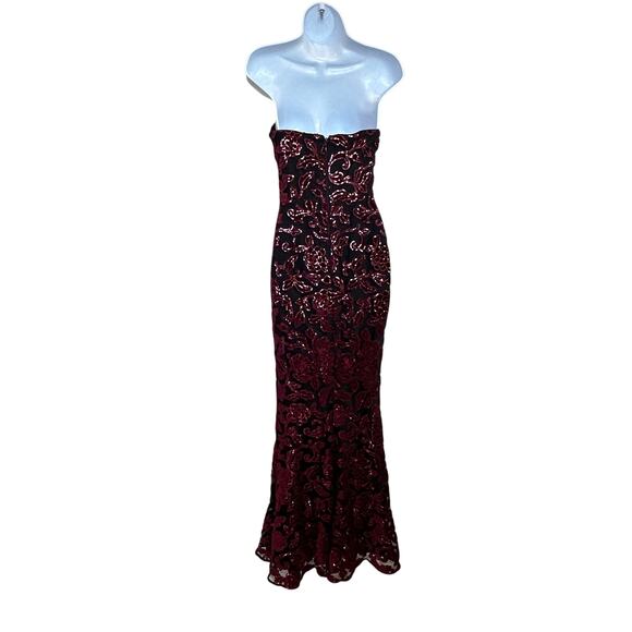 Dress the Population Black Floral Strapless Gown XS Bustier Sequin Designer $400 - Picture 11 of 13
